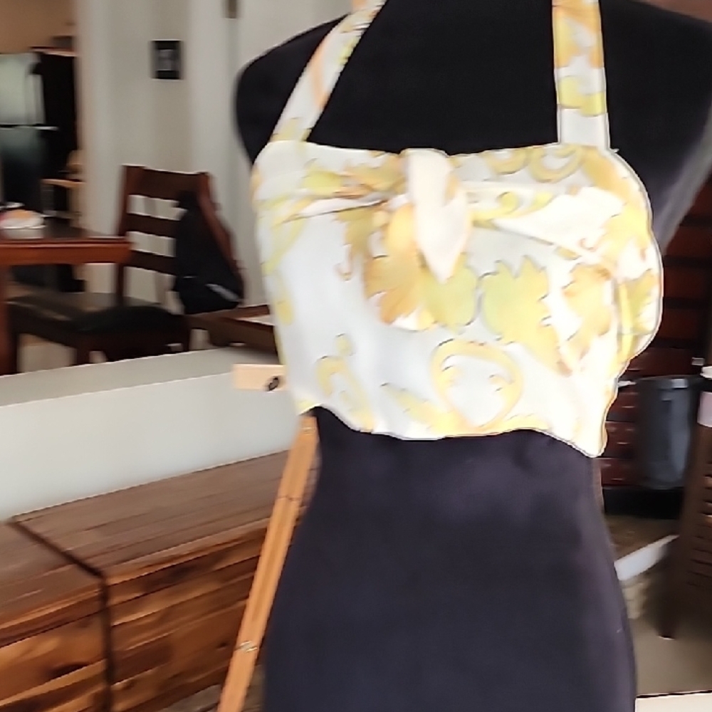 Baliawear Chiffon Floral Halter Top - Yellow and Cream White Muti Way Tie Sz Med - Picture 6 of 8